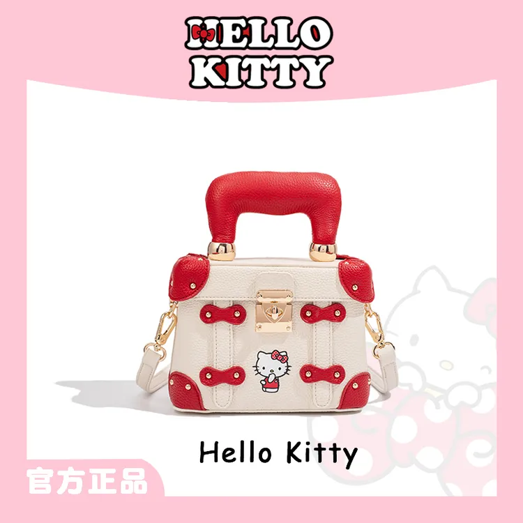 HELLO KITTY/凯蒂猫时尚红白拼接撞色爆款手提斜跨单肩盒子包