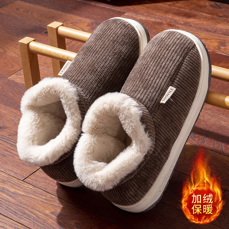 冬季加绒加厚棉拖鞋高帮男女士中老年人包跟室内家居防滑保暖棉鞋