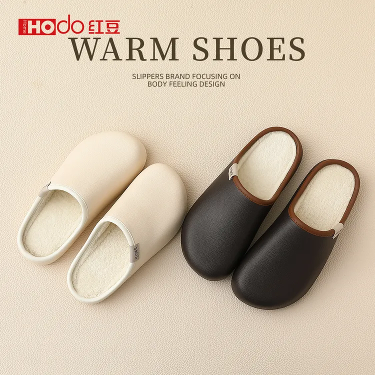 红豆家居防水棉拖鞋加绒保暖加厚防滑2025冬季男室内男女同款棉鞋