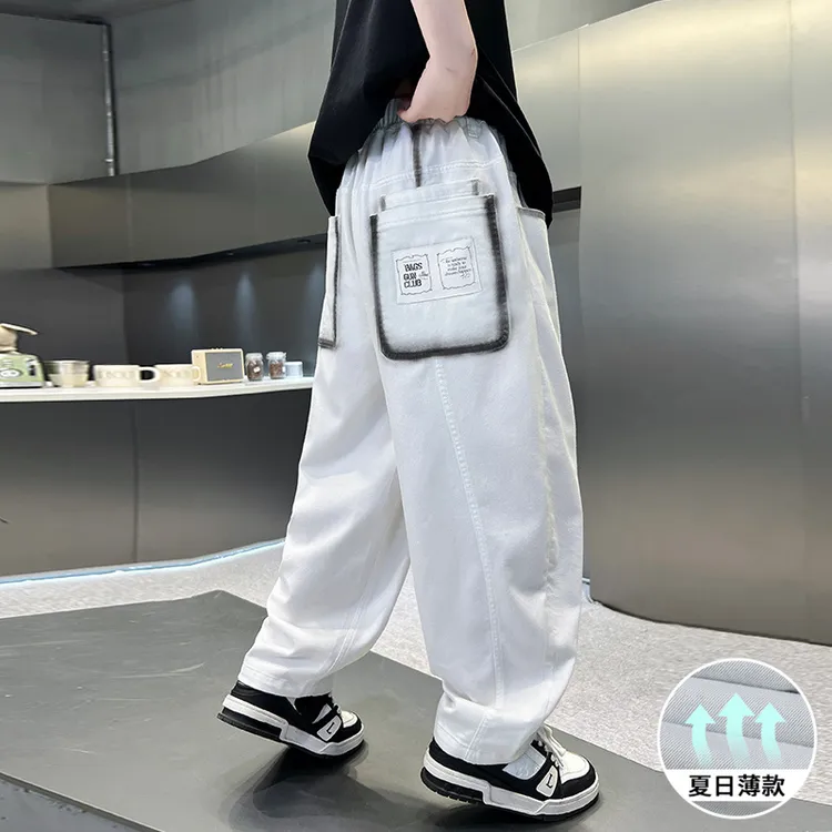 男童裤子夏季薄款2025新款中大童天丝防蚊裤儿童宽松牛仔裤潮痞帅