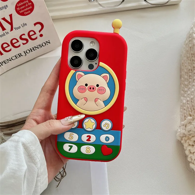 卡通小猪电话机iPhone17Pro适用12苹果13/16/15PROMAX手机壳防摔