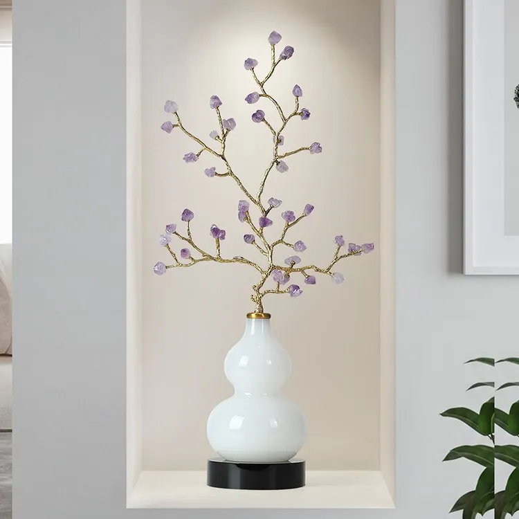 《小号紫气东来》紫水晶发财树创意客厅玄关装饰品酒柜装饰品摆件
