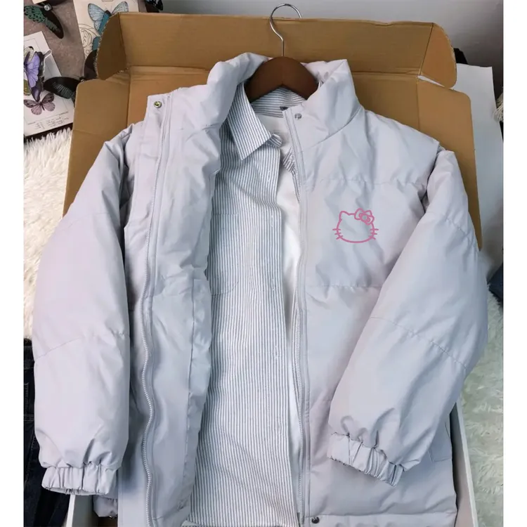 美式cleanfit立领棉服秋冬小众设计简约凯蒂猫印花百搭情侣外套