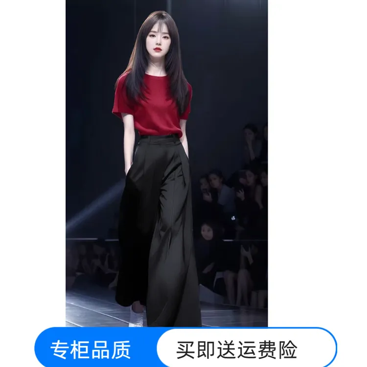 2025夏季新款搭配一整套洋气时尚大气小众短袖高腰阔腿裤两件套