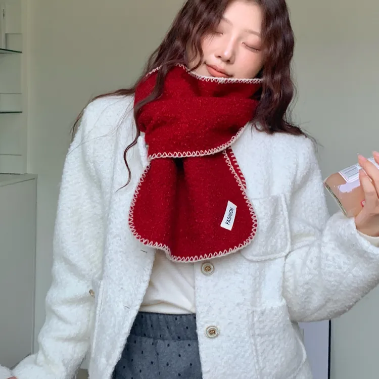 高级感保暖女不掉色森系百搭围巾双面秋冬季简约加厚针织韩版围脖