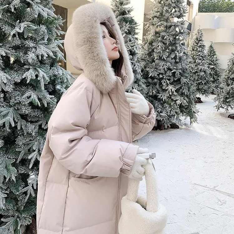 羽绒服女2025新款90白鸭绒大毛领连帽洋气加厚中长款过膝冬装外