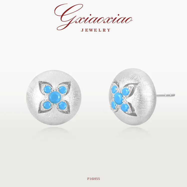 G XIAOXIAO 镀K金 【霜花缀蓝】时尚精致百搭小众灵动耳环 F16H55