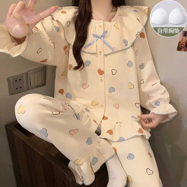 空气棉睡衣女秋冬季加厚夹层新款可爱学生保暖韩系宽松家居服