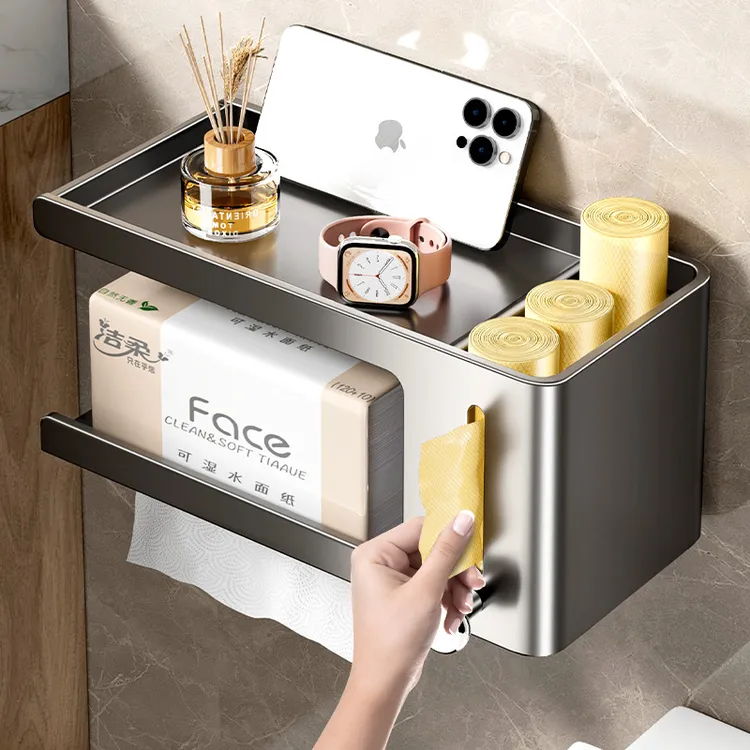卫生间纸巾置物架壁挂式厕所垃圾袋收纳架浴室免打孔家用卷抽纸架