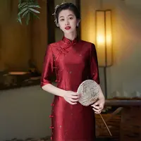 喜妈妈婚宴礼服旗袍2025年新款秋季中国风提花红色连衣裙268025