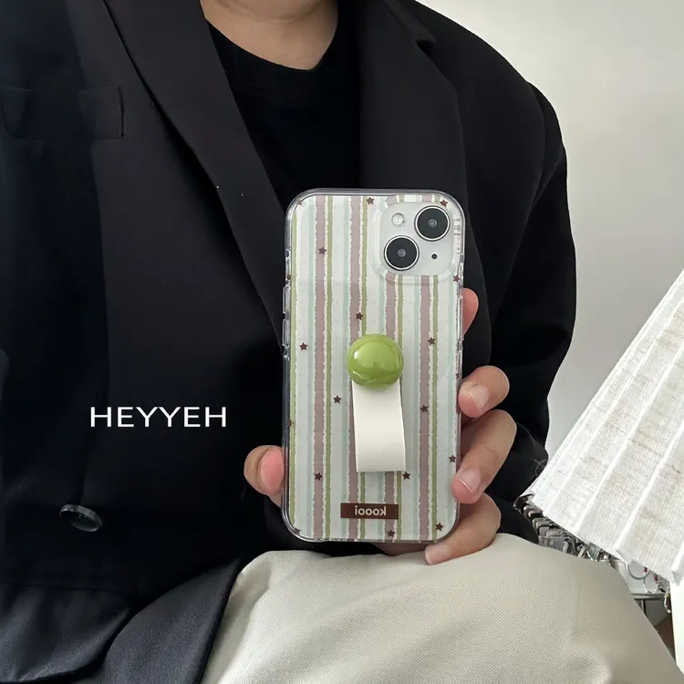 绿棕条纹指环球扣适用iPhone17pro max苹果16手机壳15创意防摔14