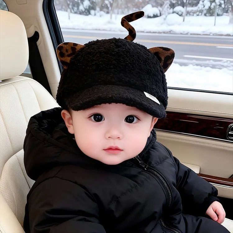 宝宝帽子冬天羊羔绒棒球帽加厚保暖男女儿童韩版洋气毛绒鸭舌帽潮