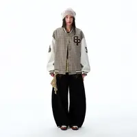 BIPOLAR千鸟格拼接百搭休闲潮流宽松情侣棒球夹克 19Z209