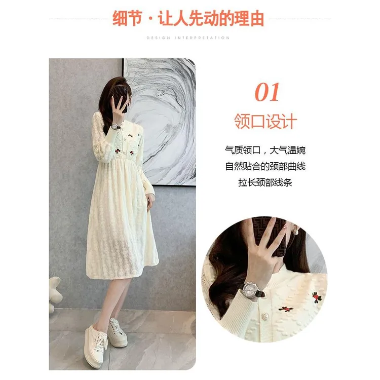 海边有现货 实拍韩版季新款时尚大气女过膝长款气质洋气刺绣毛