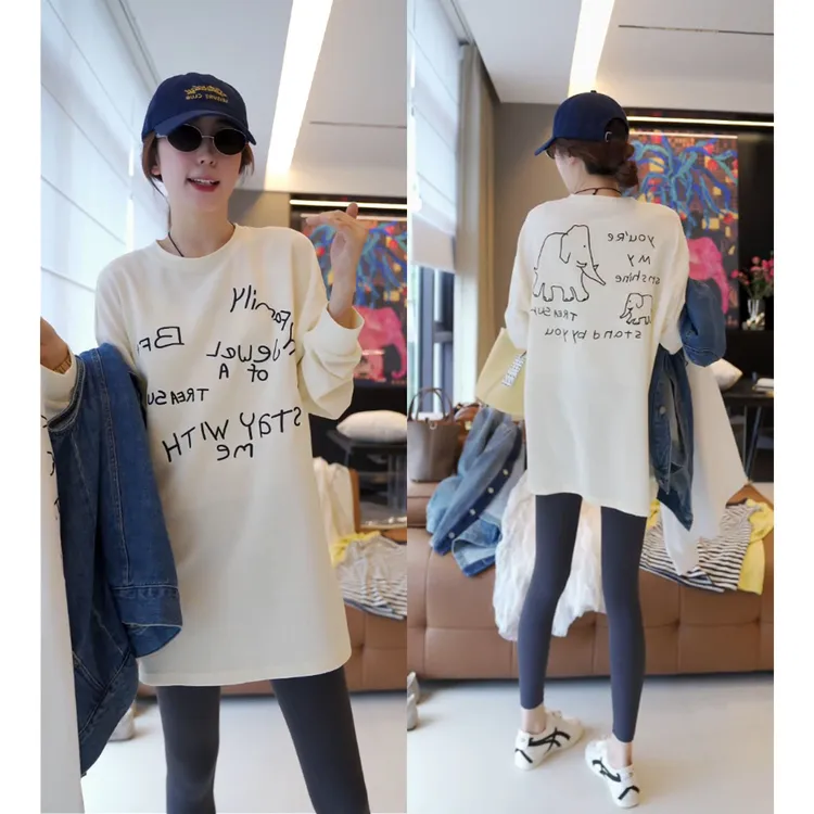 徐靖靖【大象字母】刺绣T恤潮牌女装字母复古打底衫洋气衣服2502366