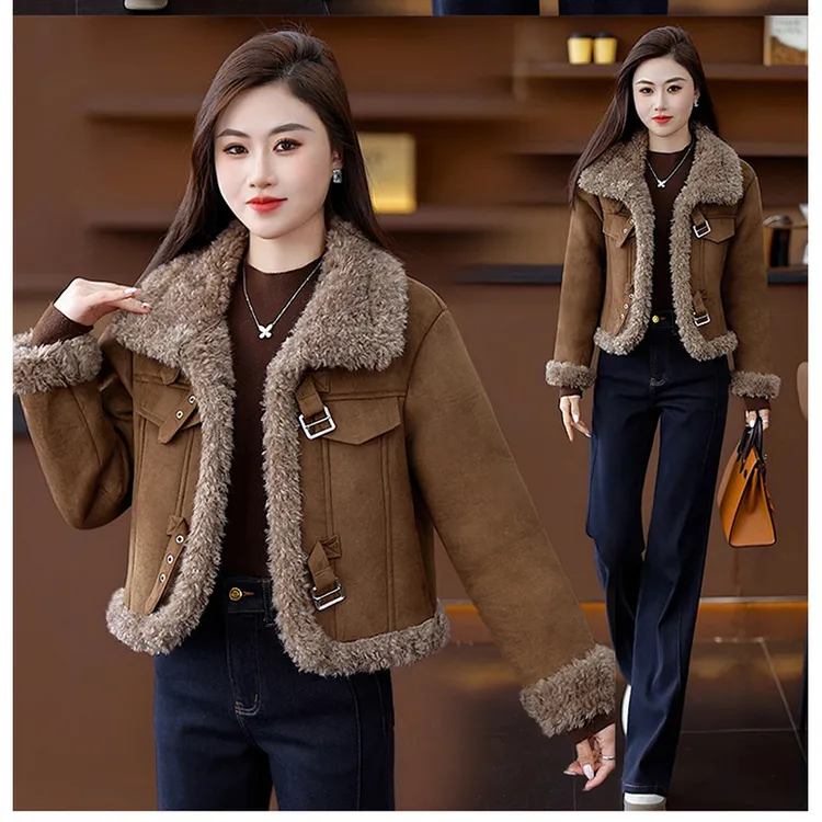 2025冬季新款毛领短款外套女今年流行爆款韩版通勤保暖减龄外套潮