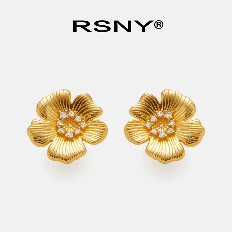 铜合金合成锆石耳饰 [新品]RSNY樱花耳钉百搭款2025新款新品耳饰