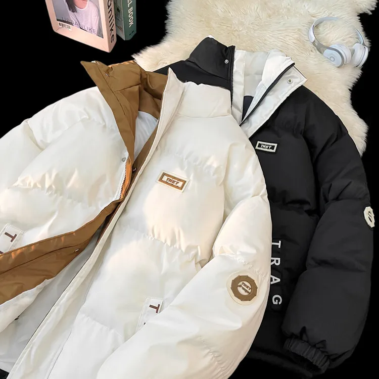 美拉德撞色工装休闲服百搭拼色冬季棉服男女情侣款立领面包服棉衣