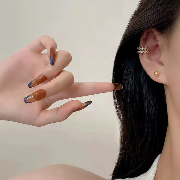 合金仿水晶耳饰 轻奢耳骨夹2件套！C型耳夹女素款简约小巧耳钉耳环