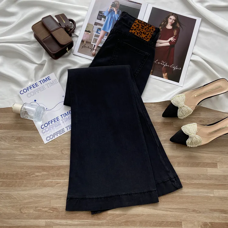 韩女直腿！莱赛尔天丝微喇牛仔裤女秋季薄款高腰显瘦小个子喇叭裤