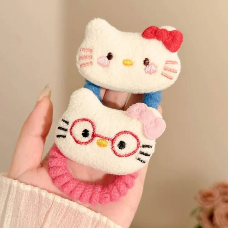 玩偶发圈毛KT蝴蝶结猫咪电话羊羔绳扎发高弹力可爱丸子头皮筋头