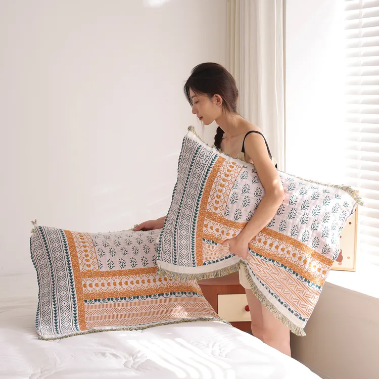 100%纯棉纱布枕巾一对装2025新款吸汗透气枕头巾全棉流苏枕头盖巾