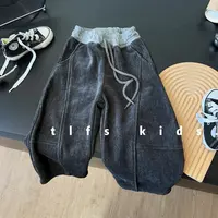 童例「9024拼色腰灰色休闲裤」冬宽松松长裤男童女童裤子潮流休闲