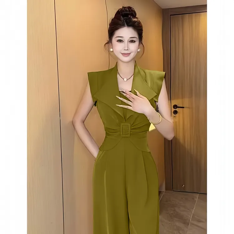 时尚气质连体裤2025年新款夏季高级感小众无袖扭结设计长裤一整套