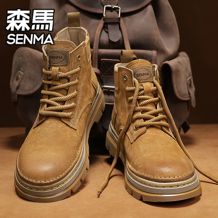 SENMA/森马马丁靴男秋季高帮工装皮鞋英伦风中帮短靴踢不烂大黄靴