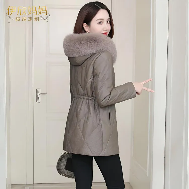 皮羽绒棉服女中长款2025冬季新款海宁狐狸毛连帽加厚棉袄皮衣外套