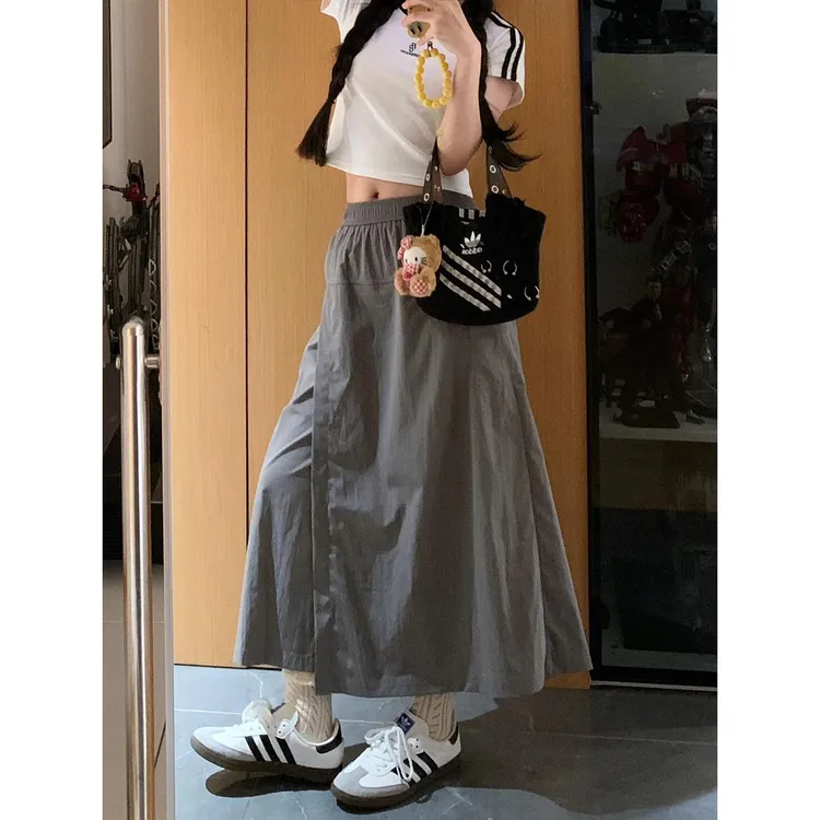 设计感工装裙裤女夏季薄款胖妹妹mm高腰显瘦松紧腰工装抽绳A字裙