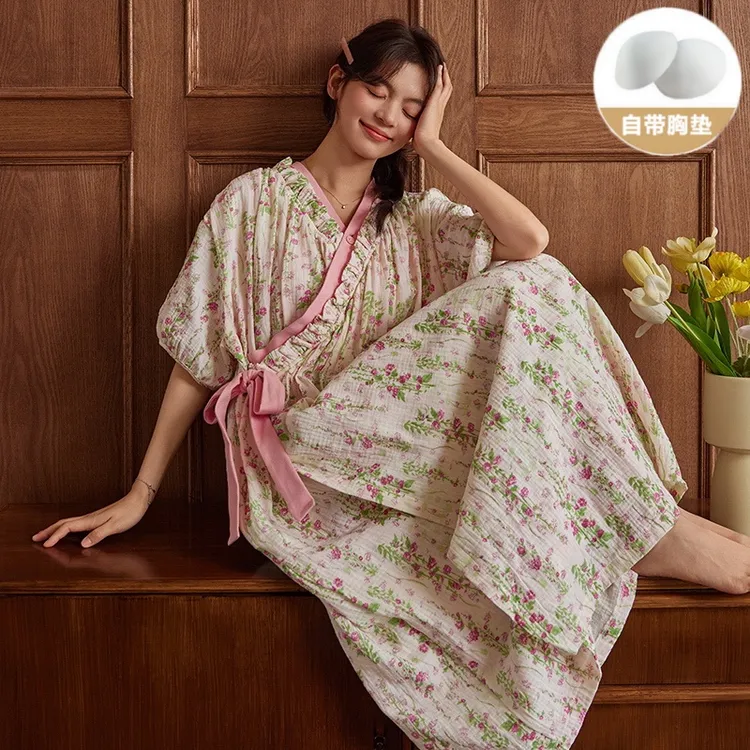带胸垫睡袍睡裙女士2025夏季日系和服薄款高颜值洋气网红爆款睡衣