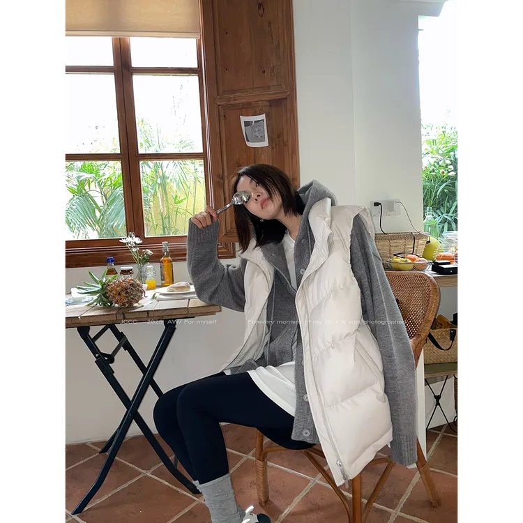 JCCC影子【锁温舱】杏灰色立领90白鸭绒无袖羽绒服马甲外套JE5PYR10