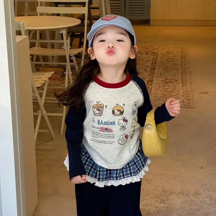 女童长袖T恤2025秋季新款女宝宝洋气可爱上衣小童裤子二件套时髦