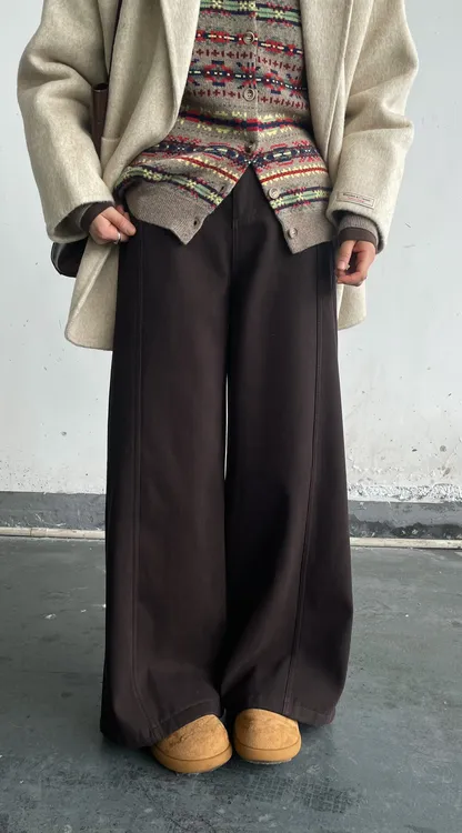 【大白板】秋冬新款直筒微阔腿加绒休闲裤