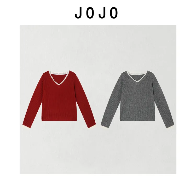 玖了个玖 2025秋冬新款蕾丝提花边纯色针织衫休闲云朵感2512C9039