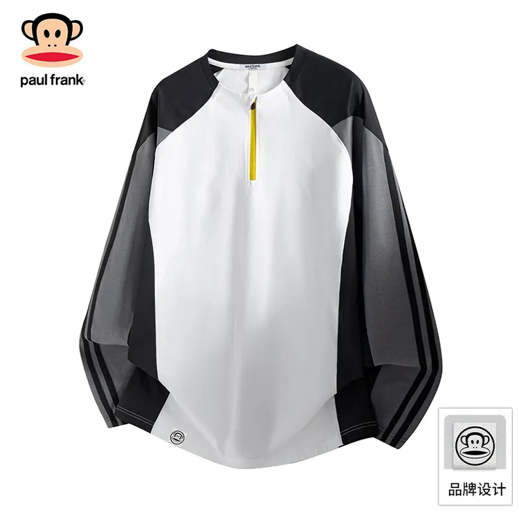 PaulFrank/大嘴猴美式撞色拼接长袖T恤男士秋季款宽松休闲打底衫