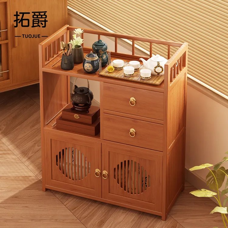 中古风置物架客厅落地茶具茶叶储物架小户型多功能茶几小型博古架