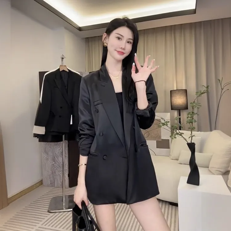 高级感醋酸通勤垂感西装外套女薄款缎面休闲西服时尚百搭网红上衣