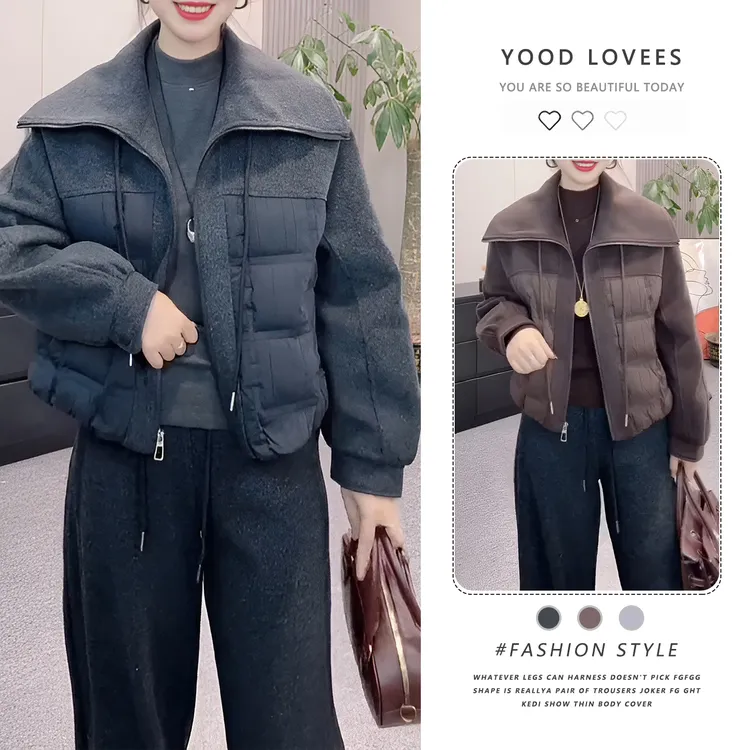韩系复古灰色翻领宽松棉服外套女秋冬新款小个子时尚加厚保暖棉袄