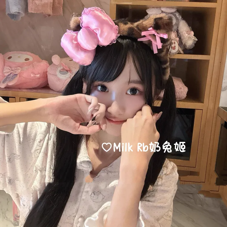 奶兔姬*Kitty脑袋/ 豹纹毛绒超萌洗脸发箍拍照利器可爱蝴蝶结头饰