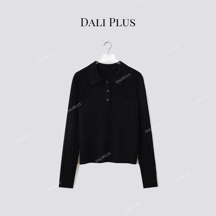 DALI PLUS“Polo领绞花毛衣”绵羊毛闪闪系列针织衫-D5CH5449