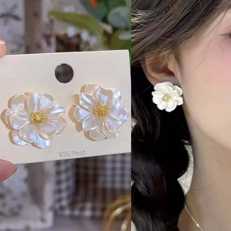 铜合金耳饰 925银针山茶花耳环女2025新款轻奢高级感气质甜美耳饰