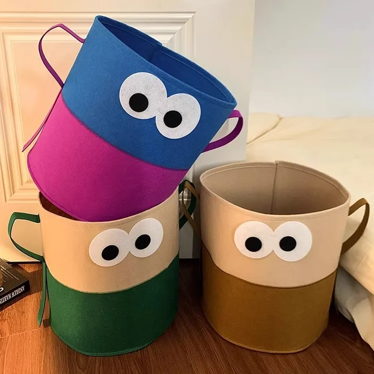 大容量脏衣篮衣服篓收纳桶可爱家用可折叠毛毡玩具零食收纳杂物筐