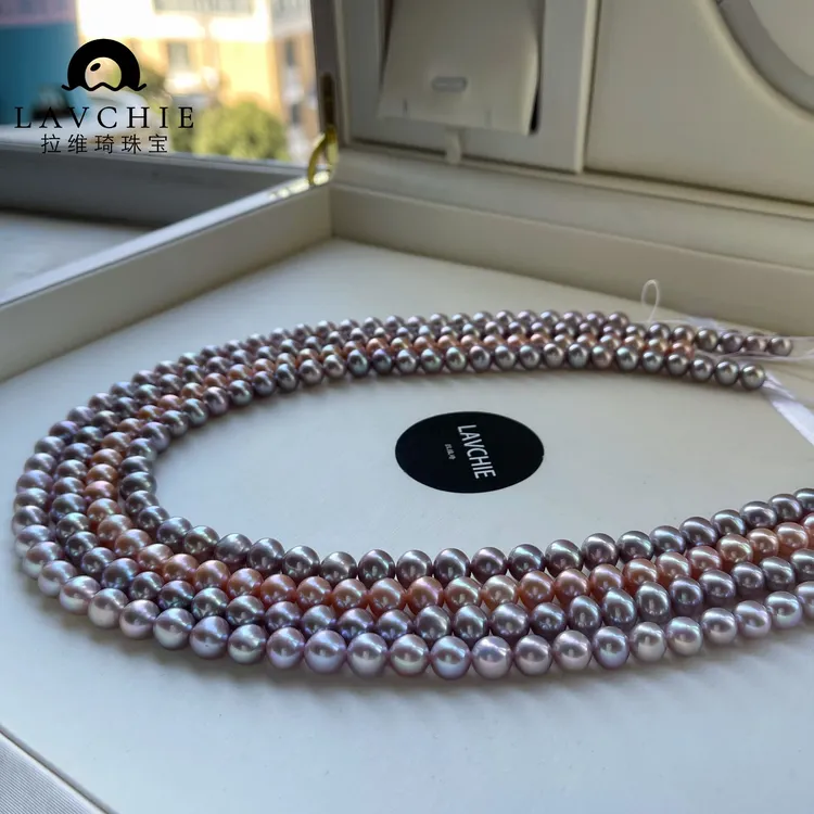 拉维琦落霞7-8mm天然淡水无核紫珠项链多样发一带吉尔德五星大证