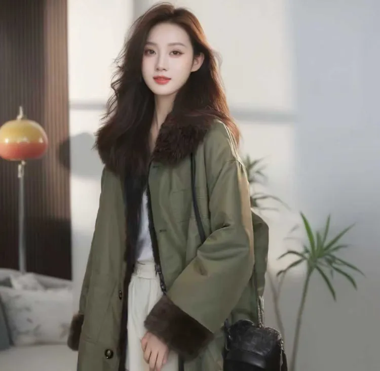 2025秋冬季新款两面穿派克服女中长款毛毛皮草外套宽松高级反季