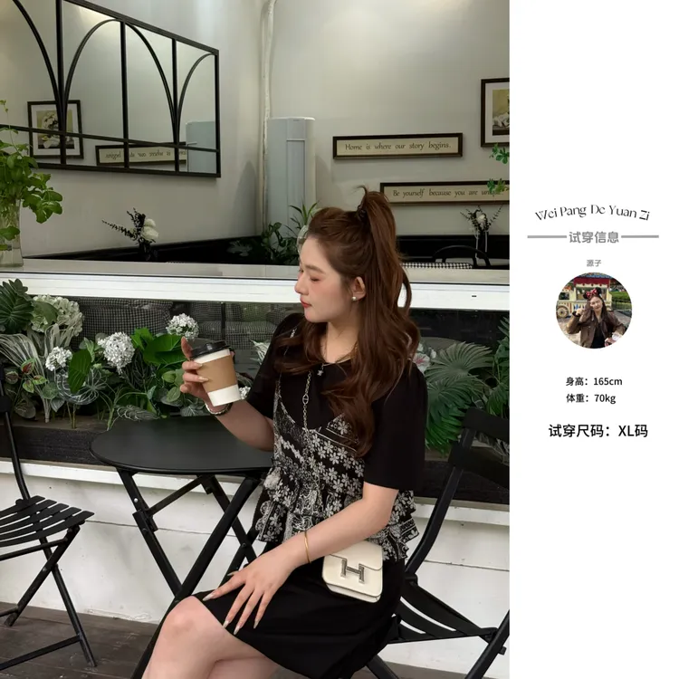 楠序【波尔曼】源子微胖女装 2025年夏装新品休闲时尚连衣裙YZ36539