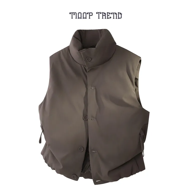 冬季90绒简约极简短款白鸭绒羽绒马甲男立领男士纯色无袖男女同款