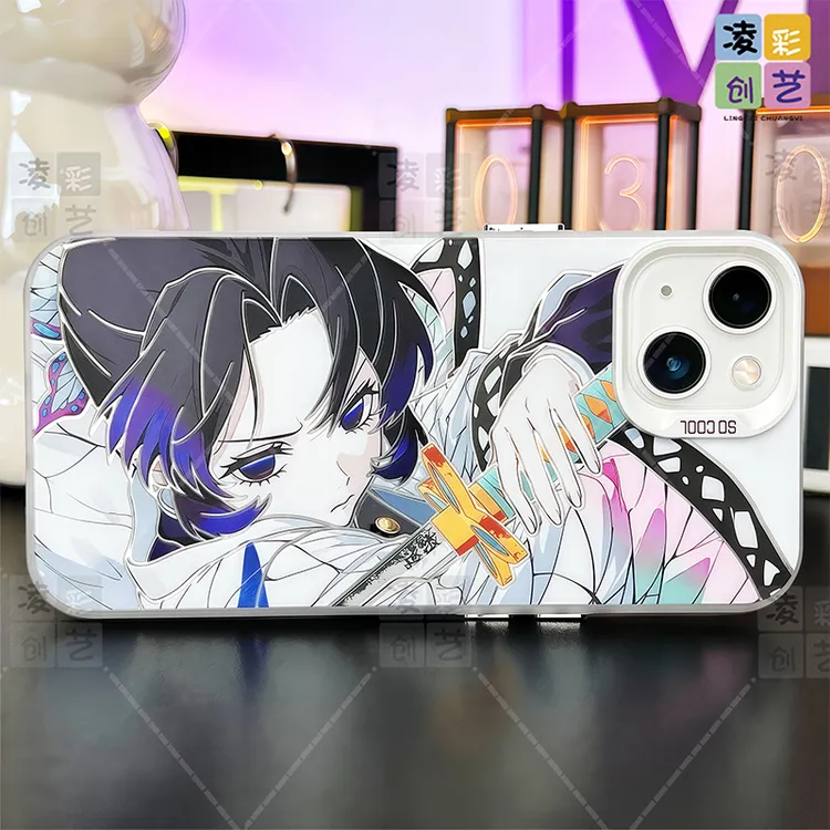 凌彩创艺手机壳适用苹果小米华为鬼灭周边横版蝴蝶忍大孔彩银壳