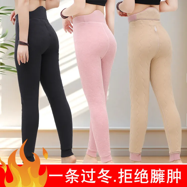 100%羊毛秋冬新款加绒加厚拉女裤蓄热棉裤暖裤贴身高腰弹力保暖裤